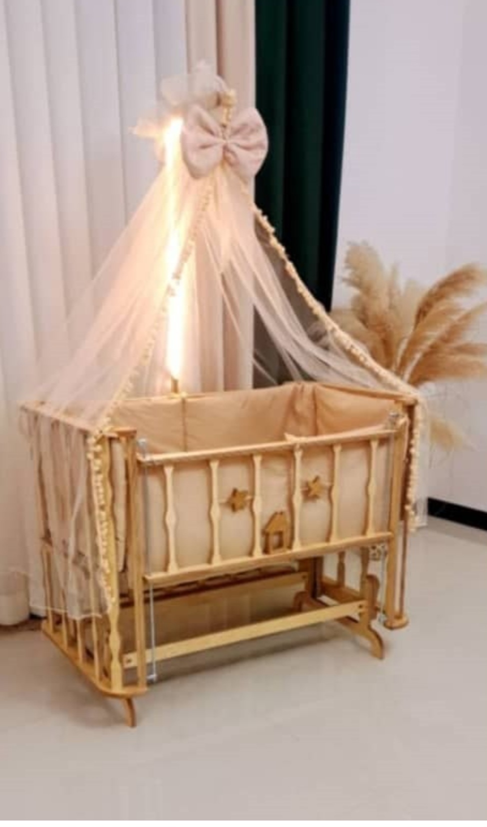 گهواره و تخت کنار مادر چوبی مدل پرنسس
